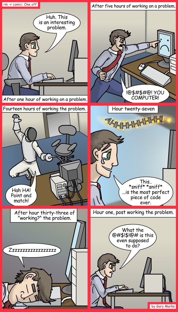 Remove R Comic (aka rm -r comic), by Gary Marks: Work cycle